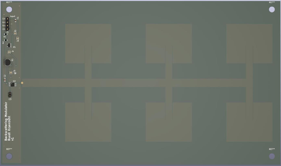 パッチアンテナ一体型バックスキャタ基板の3Dビュー